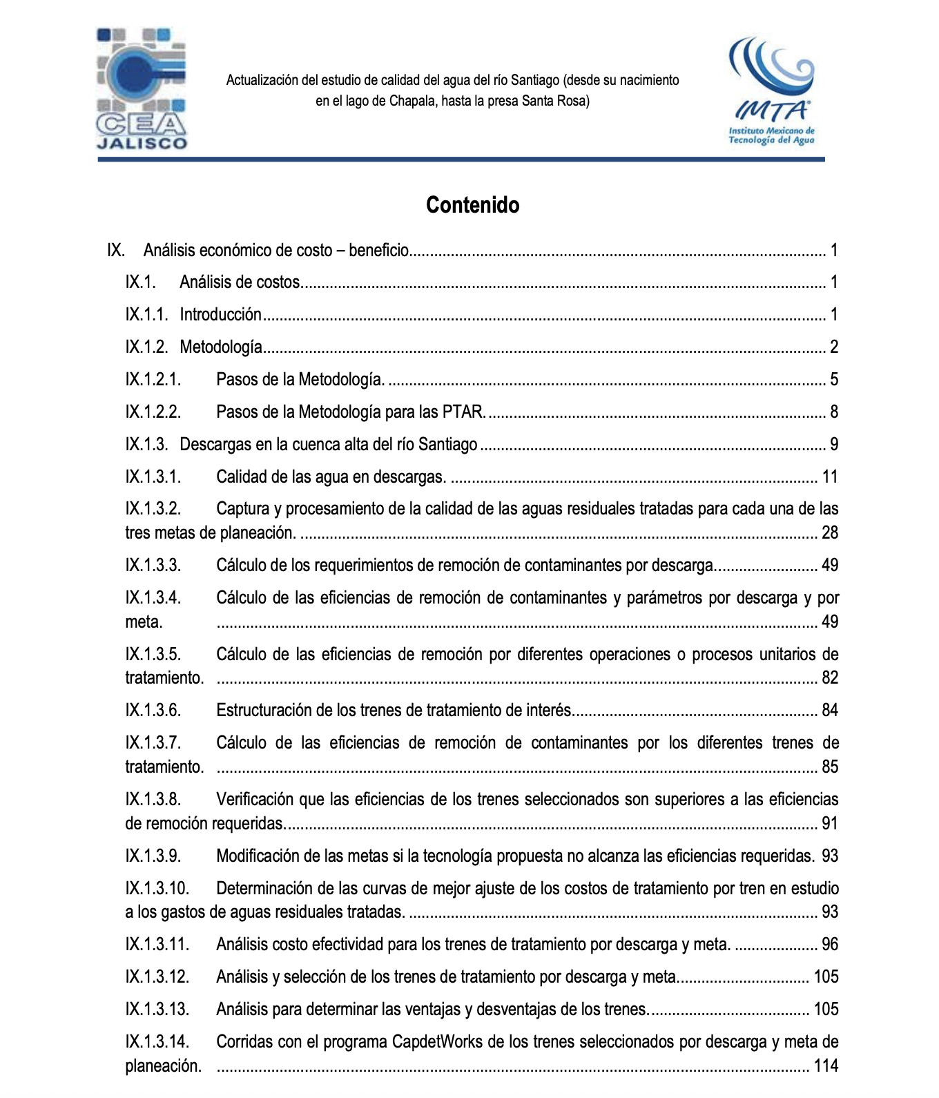 Actualización del estudio de calidad del agua del río Santiago (desde su nacimiento en el lago de Chapala, hasta la presa Santa Rosa)